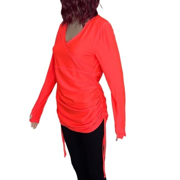 Athleta Neon Athletic Tunic Womens Small Orange Thumbholes Ruched Side - Picture 3 of 12